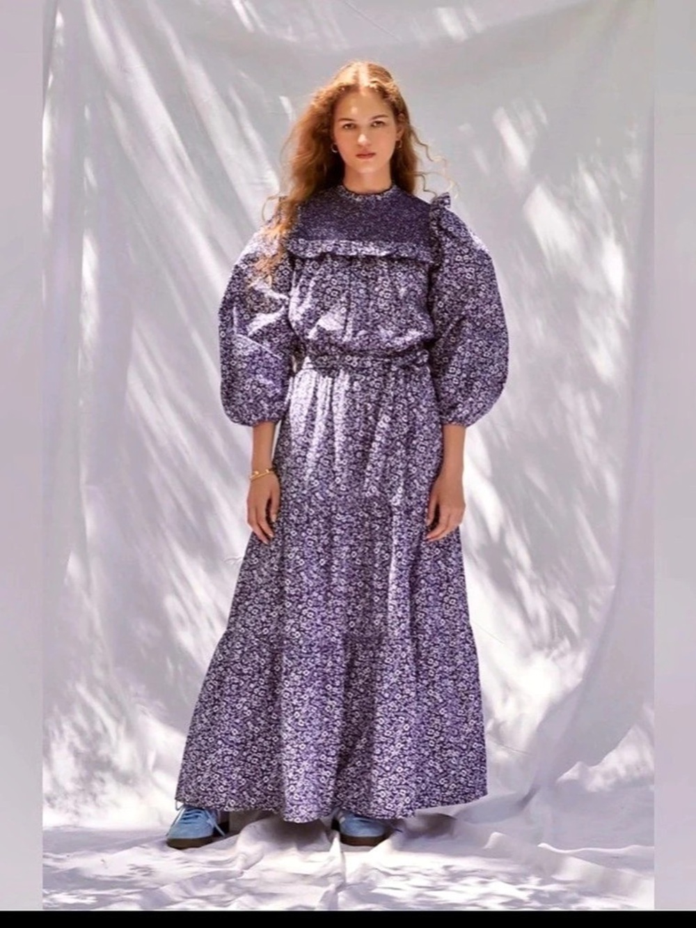 Sonmer Smocked Floral Maxi Dress in Purple